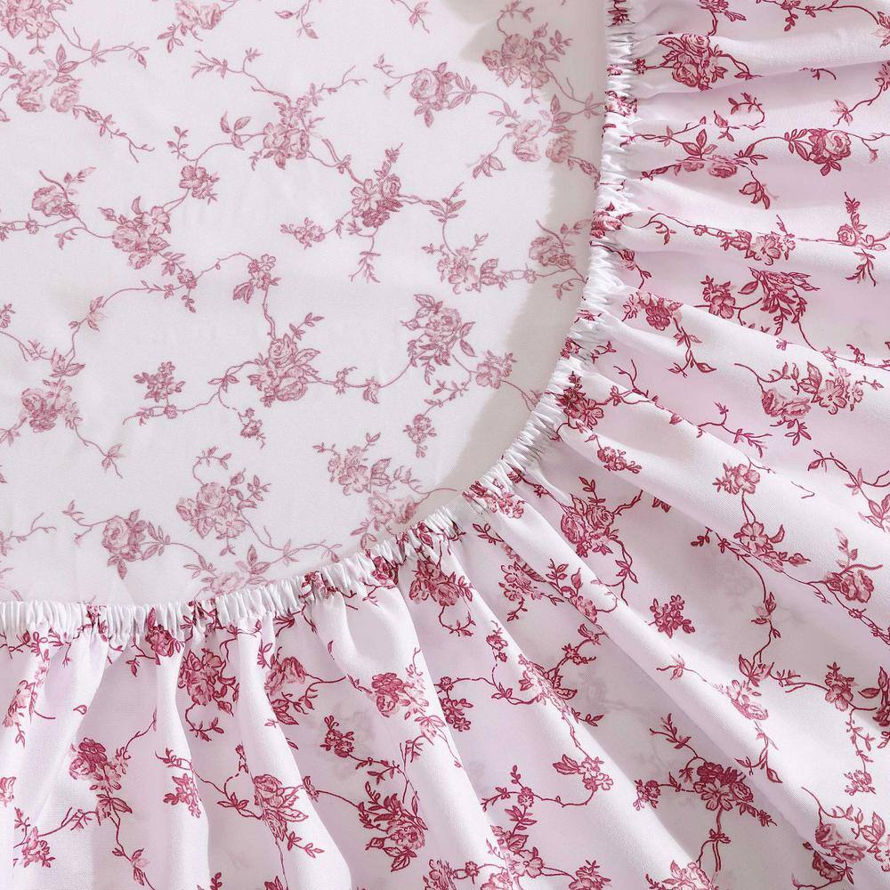 Queen Pink Floral Microfiber Sheet Set
