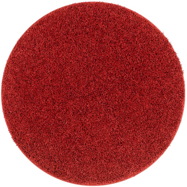 Well Woven Madison Shag Plain 7 ft. 10 in. x 7 ft. 10 in. Modern Solid Red Round Area Rug