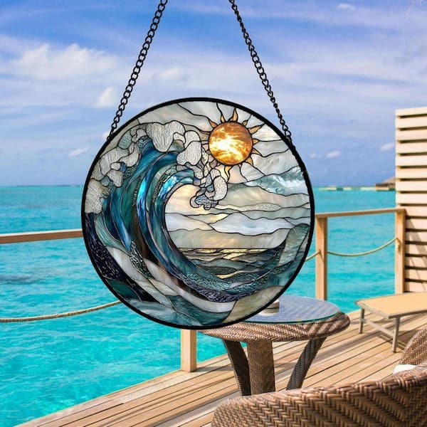 Blue Abstract Swirl Stained Glass Art Glass Window HDFH1ZSRTR