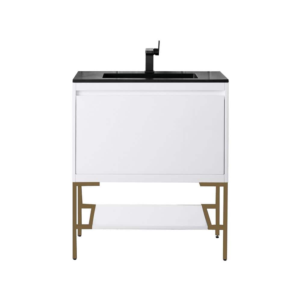James Martin Vanities Milan 31.5 in. W x 18.1 in. D x 36 in. H Bathroom Vanity in Glossy White with Charcoal Black Composite Top -  801V31.5GWRGDCHB