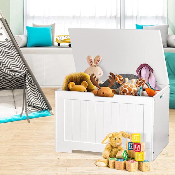 DINZI LVJ Storage Chest Flip-Top Wooden Toy Box with 2 Safety Hinges Retro  En