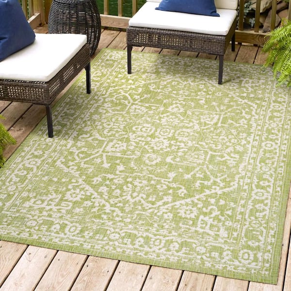 JONATHAN Y Malta Bohemian Medallion Textured Weave Green/Cream 9 ft. x 12 ft. Indoor/Outdoor Area Rug
