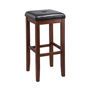 Crosley 29 in. Mahogany Upholstered Square Seat Bar Stool With Black Cushions (Set Of Two)