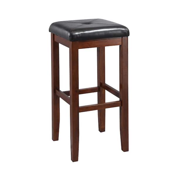 CROSLEY FURNITURE Crosley 29 in. Mahogany Upholstered Square Seat Bar Stool With Black Cushions (Set Of Two)