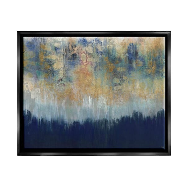 The Stupell Home Decor Collection Abstract Gold Blue Textured Surface Painting by Third and Wall Floater Frame Abstract Wall Art Print 21 in. x 17 in.