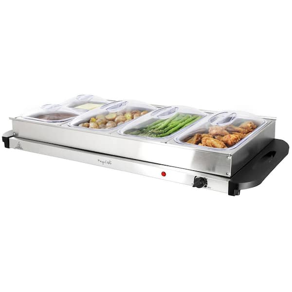 Buffet Server and Food Warmer in Silver with 5 Removable Sectional Trays, Heated Warming Tray and Removable Tray Frame