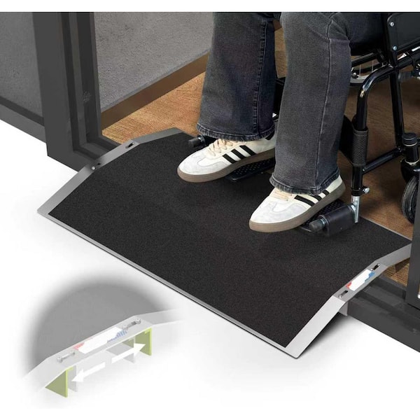 27.6L x 1.6H x 17 in. Aluminum Wheelchair Threshold Ramp Non-Slip