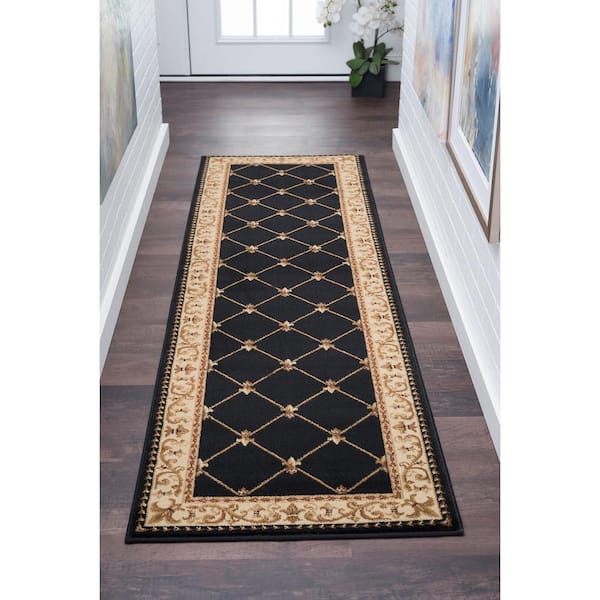 Sensation Border Black 2 ft. x 10 ft. Indoor Runner Rug