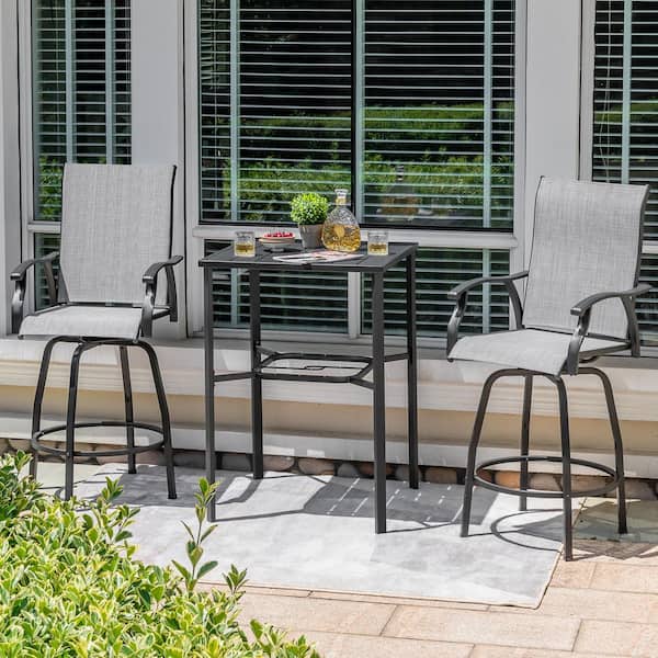 Nuu Garden Swivel Textilene and Iron Metal Outdoor Bar Stools with