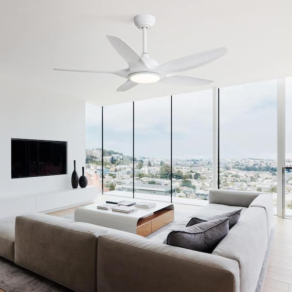 48 in. Indoor/Outdoor 6-Speed White Ceiling Fan with Adjustable White Integrated LED Light and Remote Control