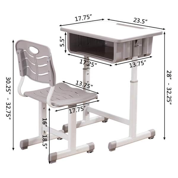 Tatahance 2-Piece Retangular Wood Top White Adjustable Students Table Set