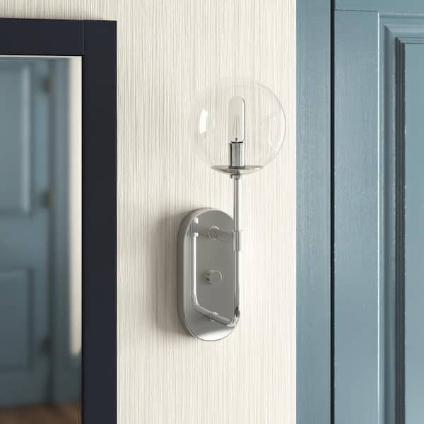 Welton 6 in. 1-Light Chrome Industrial Wall Sconce with Clear Glass Shade