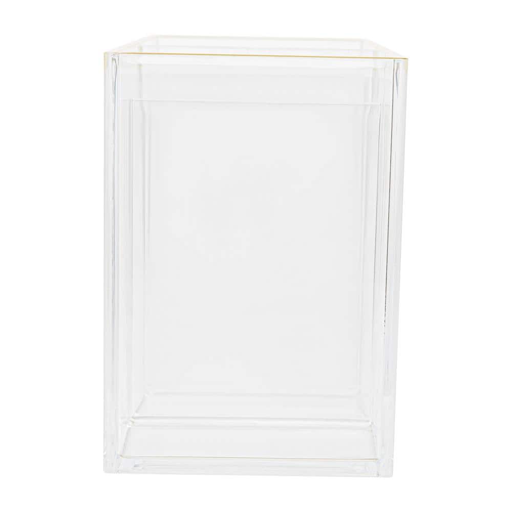 Clear Plastic 4 Compartment Pen Holder with Gold Trim