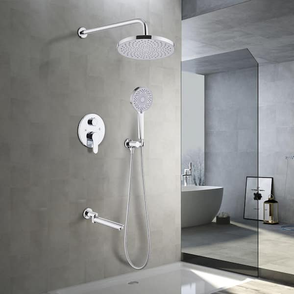 ELLO&ALLO 2-Handle 2-Spray Handheld Tub and Shower Faucet with 8 in. Shower Head Combo in Chrome (Valve Included)