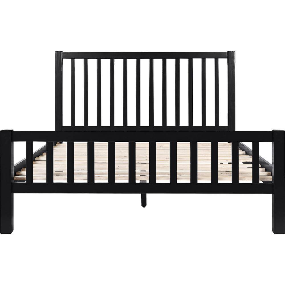 Hampton Black Pine Wood King Platform Bed with Slatted Headboard