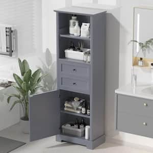 22.24 in. W x 11.81 in. D x 66.14 in. H Grey Tall Linen Cabinet with 2-Drawers and Adjustable Shelf