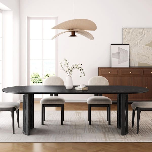 Dovelina Haiden Oval Black Wood 79 in. Double Pedestal Dining Table Seats 8
