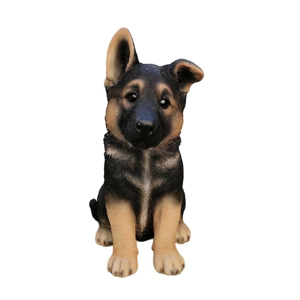 Adorable Shepherd Pup: Polyresin Figurine in Black and Brown
