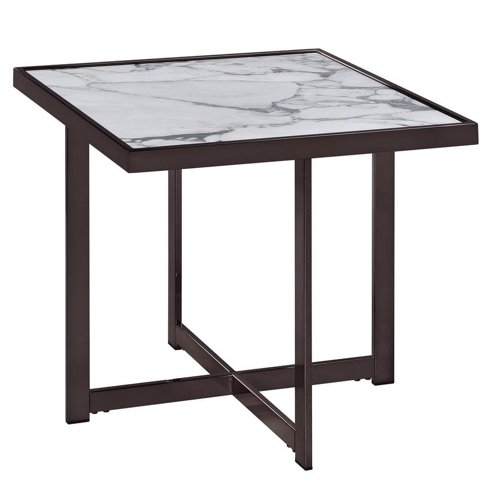 Kayley 23" White Sintered Stone Square End Table with Black Metal Base