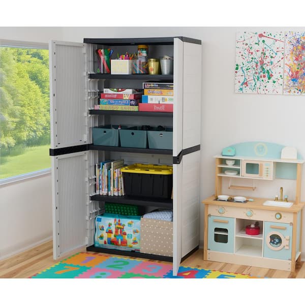 Premium One 35 in. W x 71.7 in. x 18.5 in. D 4-Shelf Resin Freestanding Cabinet in Grey