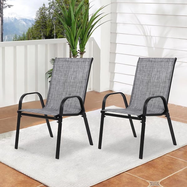 Unbranded Gray Steel Outdoor Dining Chair, Patio Camping Chairs with Breathable Textilene Fabric for Garden Yard Poolside Set of 2