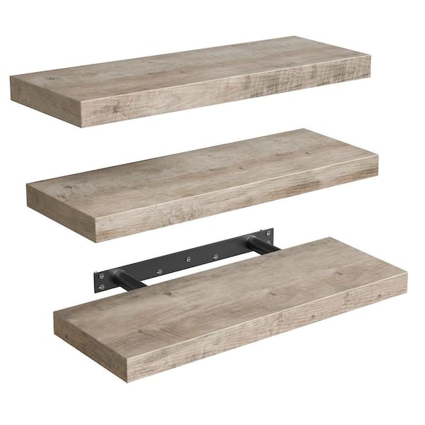 Unbranded 15.7 in. W x 7.9 in. D Greige Floating Shelves for Wall, Wood Decorative Wall Shelf Set of 3