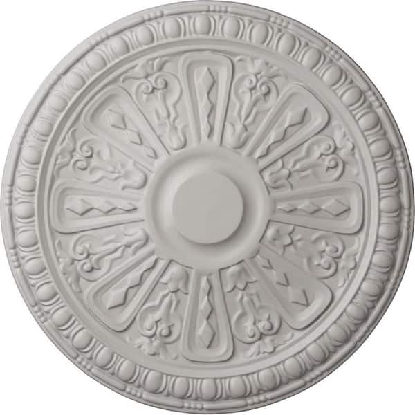 Ekena Millwork 18 in. x 1-1/4 in. Raymond Urethane Ceiling Medallion (Fits Canopies upto 5-3/8 in.) Hand-Painted Ultra Pure White