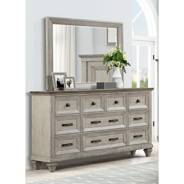 NEW CLASSIC HOME FURNISHINGS New Classic Furniture Mariana Wood Vintage Creme 9-Drawer 68 in. Dresser with Mirror