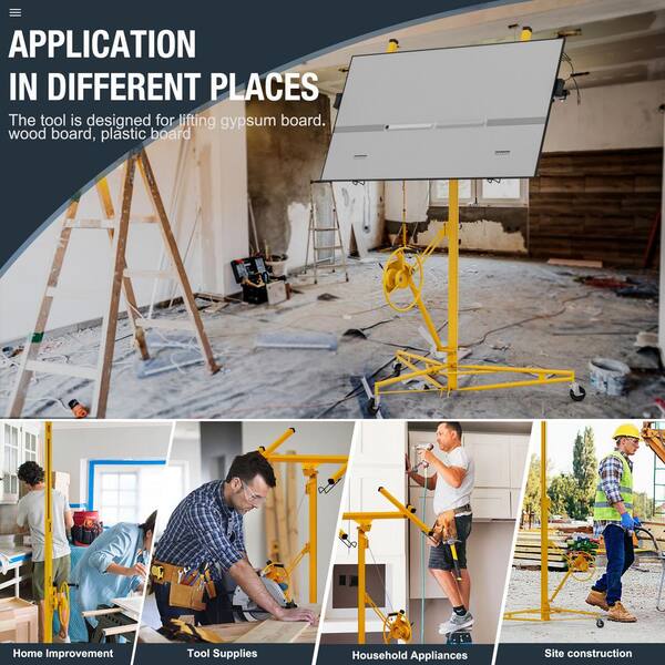 Unbranded 16 ft. Lift Drywall Panel Hoist Jack Adjust Angle Height and Width for Ceiling in Yellow GH YDW4 001