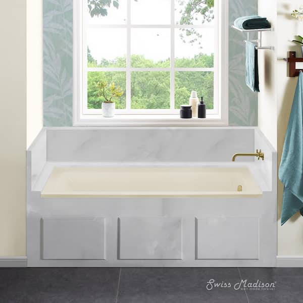 Voltaire 60 in. Rectangular Drop-in Right-Hand Drain Alcove Soaking Bathtub in Bisque