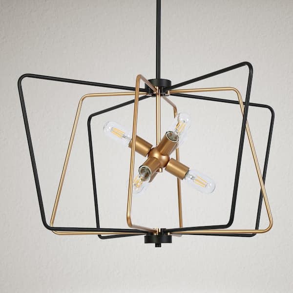 Zevni 31.4 in. 6-Light Transitional Black and Gold Sputnik