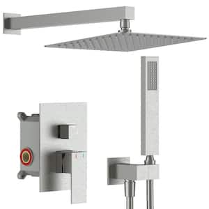 1-Handle 2-Spray Square Wall Mount Shower Faucet with 12 in. Shower Head Shower Hand in Brushed Nickel (Valve Included)