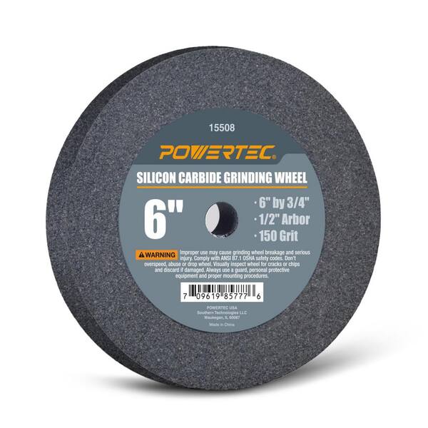 POWERTEC 6 in. x 3/4 in. 150-Grit 1/2 in. Arbor Silicon Carbide Grinding Wheel