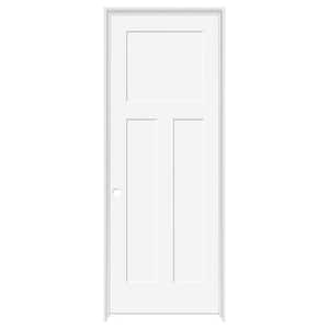 24 in. x 80 in. 3-Panel Mission Shaker Primed Right Hand Solid Core Wood Single Prehung Interior Door with Nickel Hinges