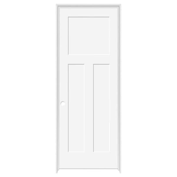Steves & Sons 30 in. x 80 in. 3-Panel Mission Shaker Primed Right Hand Solid Core Wood Single Prehung Interior Door with Bronze Hinges