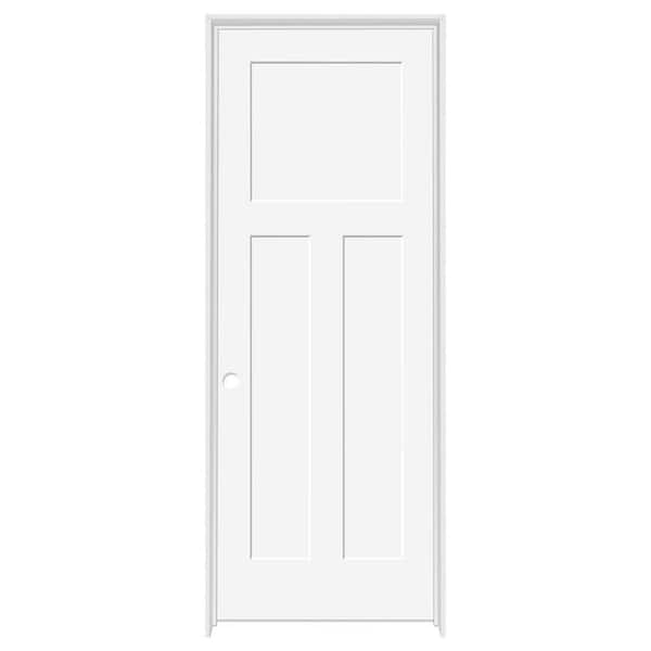 32 in. x 80 in. 3-Panel Mission Shaker Primed Right Hand Solid Core Wood Single Prehung Interior Door with Bronze Hinges