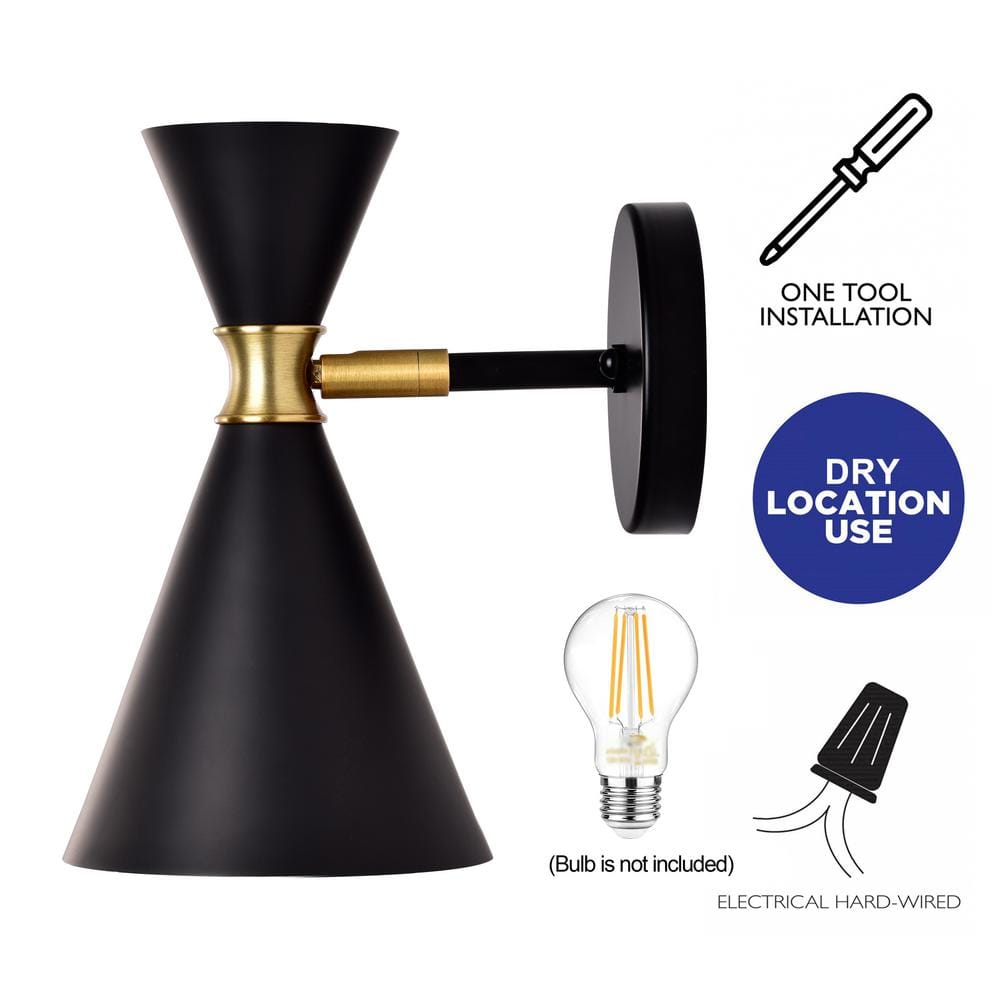 Asymmetric Hourglass Black and Brass Wall Sconce
