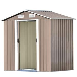 23.4 sq. ft. Patio Brown Metal Garden Storage Shed with Lockable Doors, Tool Cabinet and Vents