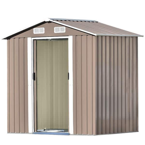 Afoxsos 23.4 sq. ft. Patio Brown Metal Garden Storage Shed with Lockable Doors, Tool Cabinet and Vents