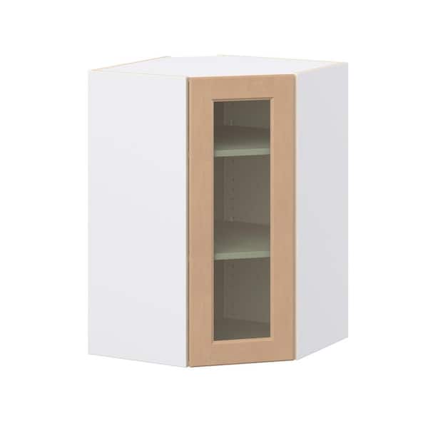 Lakewood Sugar Cookie Shaker Assembled Wall Diagonal Corner Kitchen Cabinet with Glass Door(24 in.W x 35 in.H x 14 in.D)