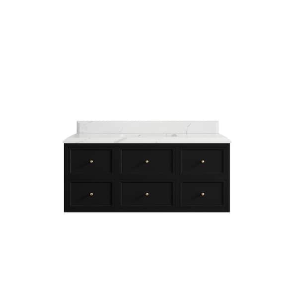 Willow Collections Roswell 48 in. Single Sink Freestanding Black Bath Vanity with Calacatta Laza Qt. Top Unassembled