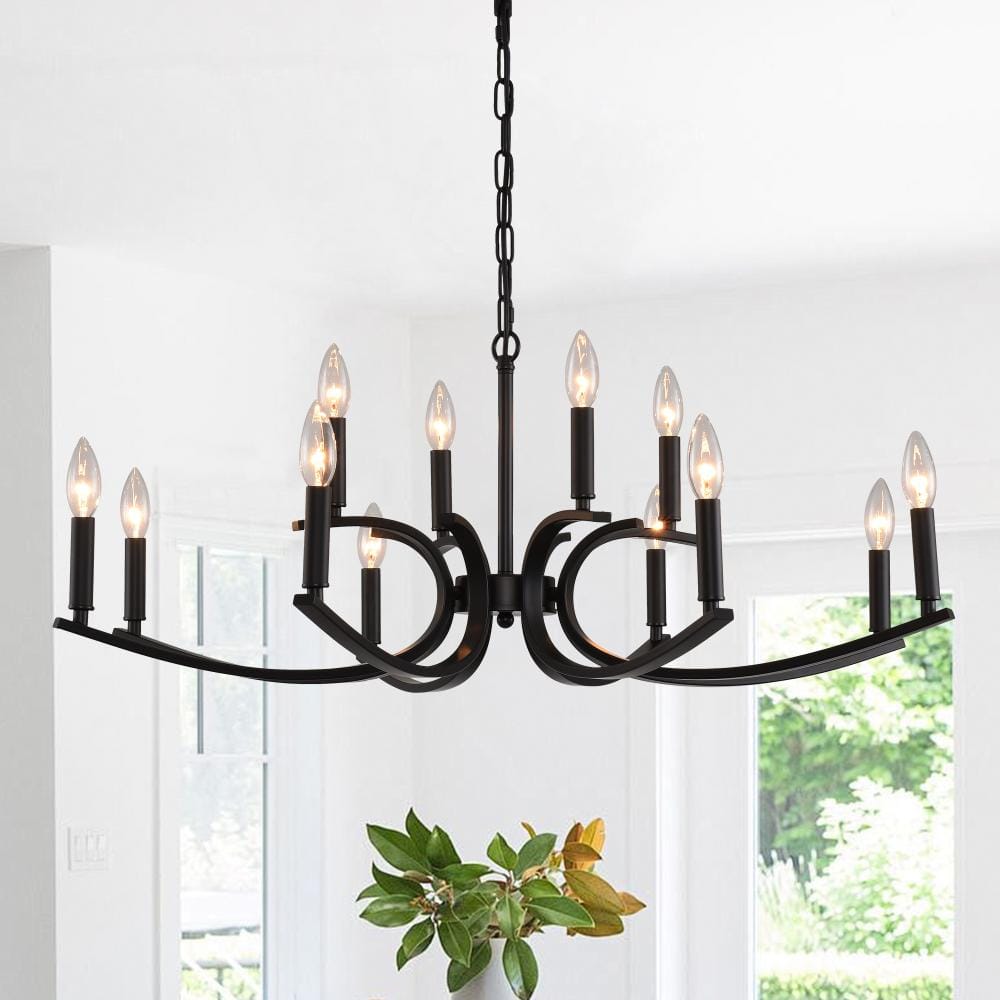 40w 12-Light Black Metal Farmhouse Chandelier Adjustable Height for High Ceiling Living Dining Room Foyer price history on PriceWatchPro
