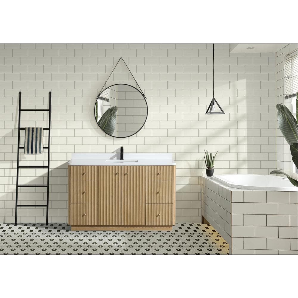 Washed Oak Single Bathroom Vanity with Quartz Top
