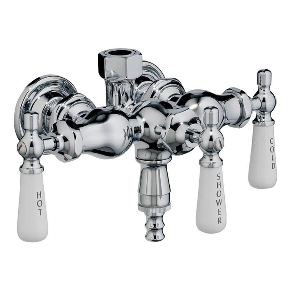 Chrome Wall Mounted 3-Handle Tub Faucet with Diverter