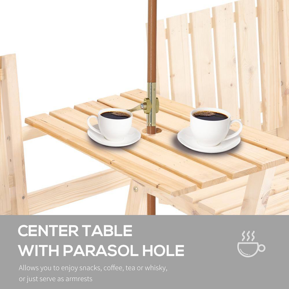 Natural Teak Wood Tete-a-Tete Garden Bench with Umbrella Hole