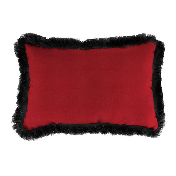 Jordan Manufacturing Sunbrella 19 in. x 12 in. Spectrum Crimson Lumbar Outdoor Throw Pillow with Black Fringe