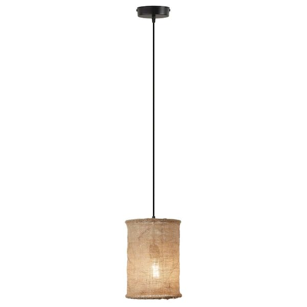 Adira 1-Light Tan/Black Jute and Metal Shaded Column Pendant Light