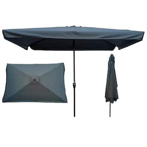 10 x 6.5 ft Metal Outdoor Market Umbrella in Gray with Crank and Push Button Tilt