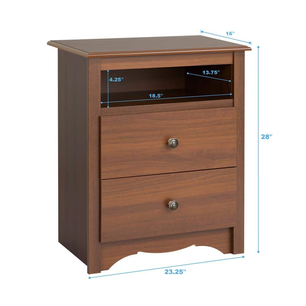 Elegant Cherry Nightstand with Open Shelf and Antique Bronze Knobs