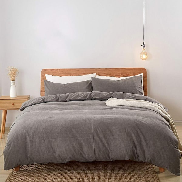 DV Light Grey Queen Size Cotton Duvet Cover Set